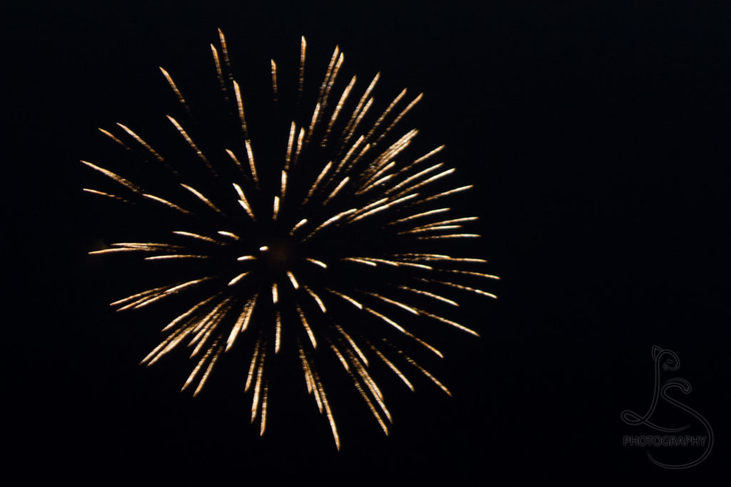 A single yellow fireworks burst | LotsaSmiles Photography